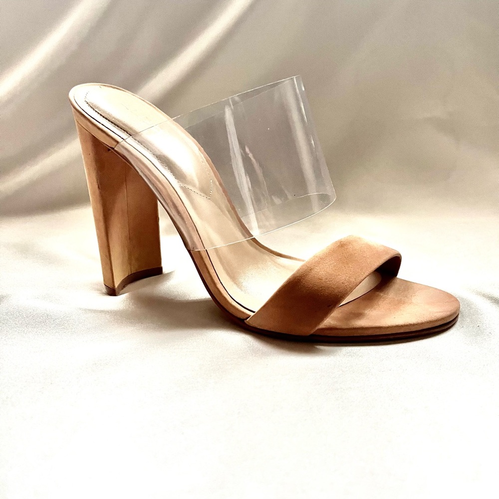 Neutral Tan and Clear Suede Sandals